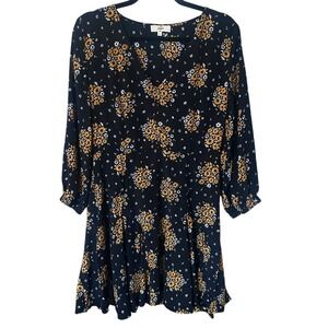 Entro Mini Dress Ditsy Yellow Floral V-Neck Large Festival Boho Chic Flirty